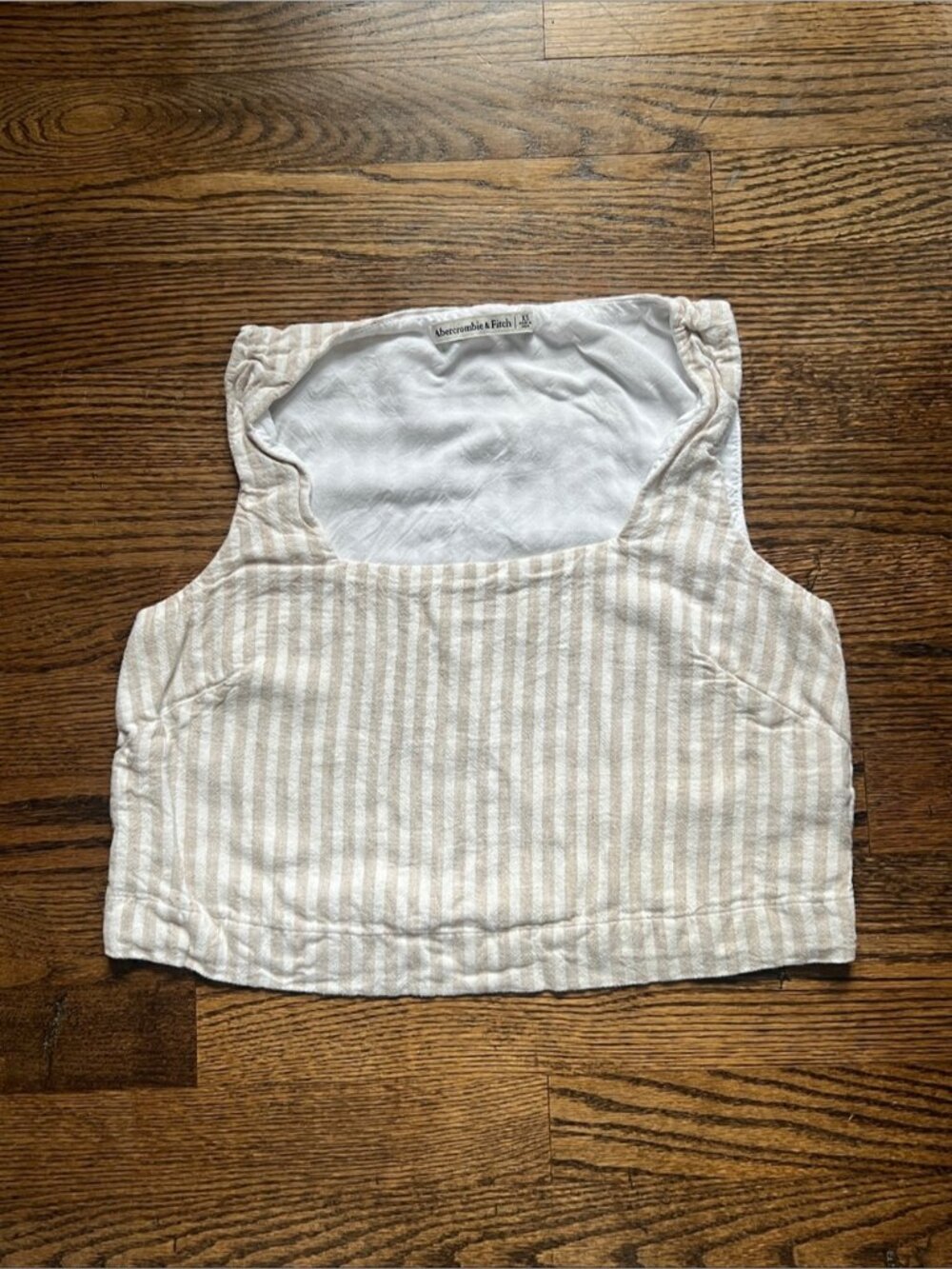 Abercrombie & Fitch Linen Blend Cream and White Striped Crop Top